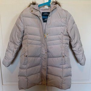 Zara Girls Puffer 3/4 Length Coat with Faux Fur Hood - Size 7 (127 cm)